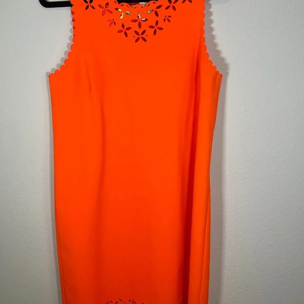 J. Crew Laser Cut Neon Orange Dress - Picture 13 of 14